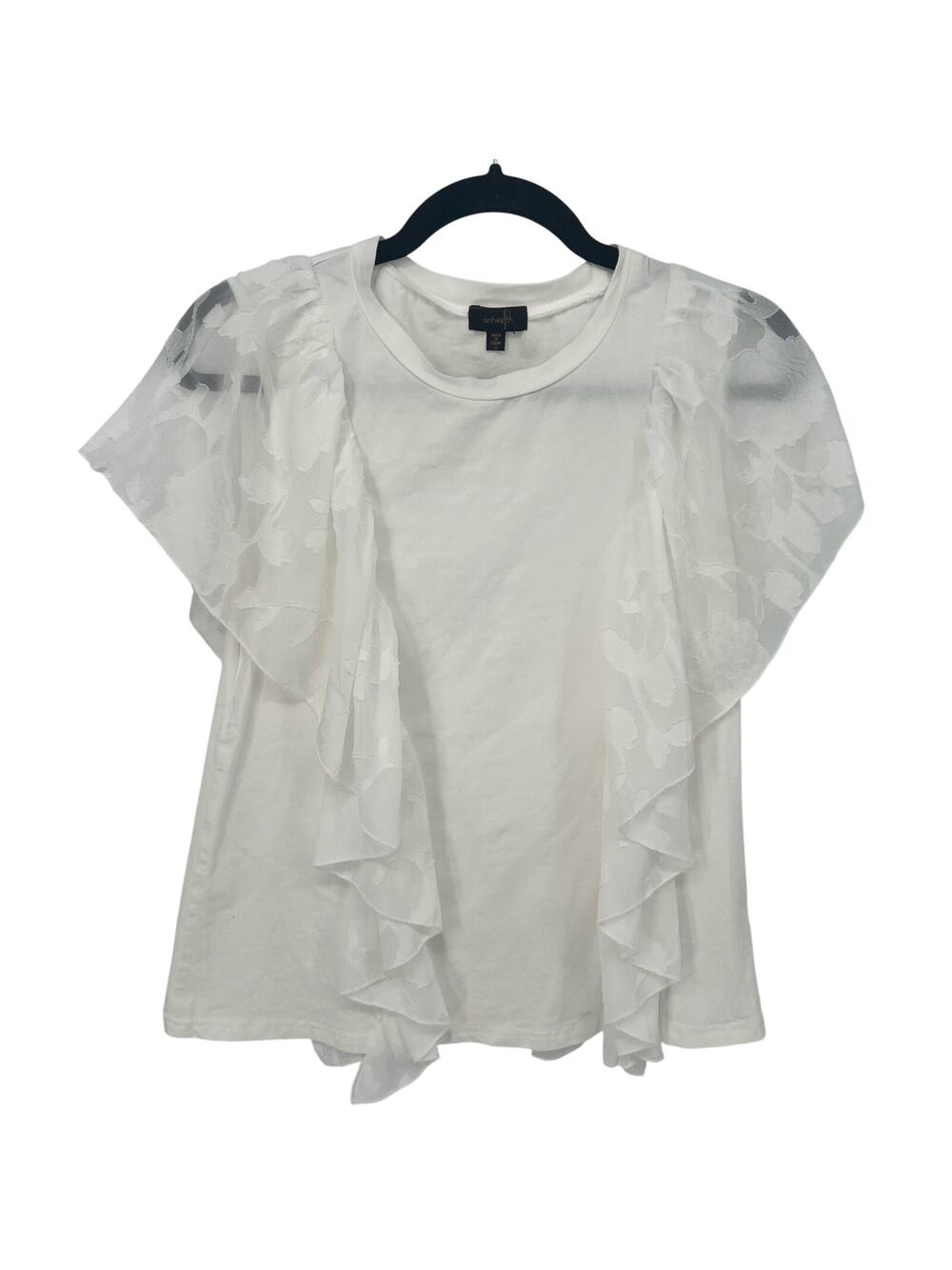 On Twelfth White Ruffled T-Shirt Size Medium
